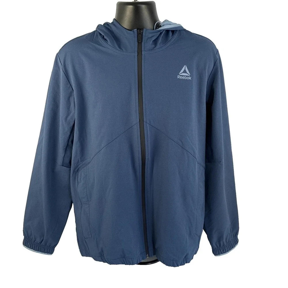 New Mens‎ Reebok Ascent Full Zip Windbreaker Jacket Size Large NWT Dark Denim